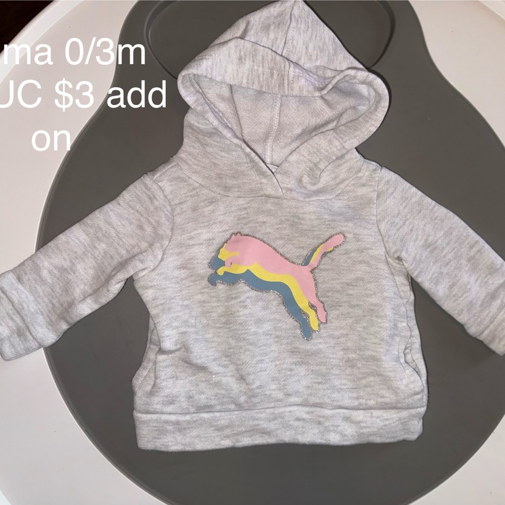 Puma Gray Baby Hoodie with Multicolor Logo